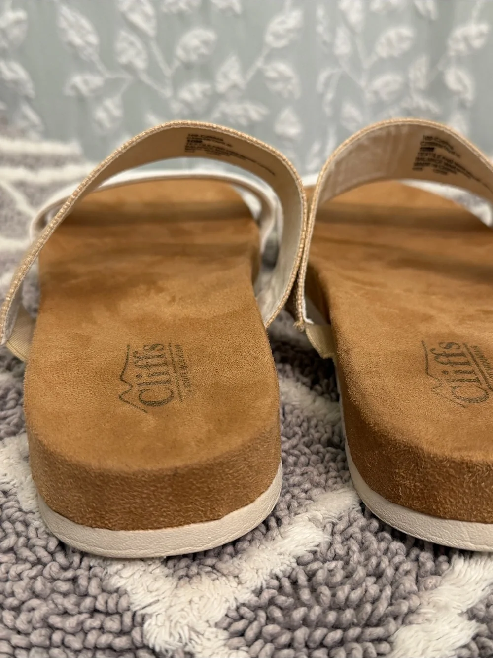 White Mountain White and Tan Dual-Strap Slide Sandals - Women